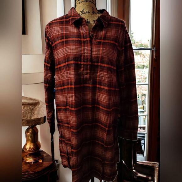 Goodthreads Women's Brushed Flannel Relaxed-Fit  Shirt Dress XXL Missing Beltl - Picture 3 of 11